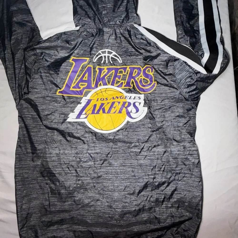 NBA Los Angeles Lakers Hooded Windbreaker Jacket Mens Small Gray Athletic